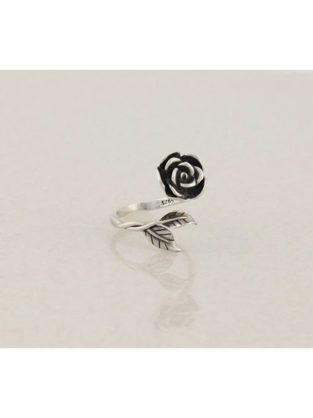 Sterling Silver Rose Flower Ring Bypass Ring Spoon Ring Size 7 Adjustable - Picture 3 of 7